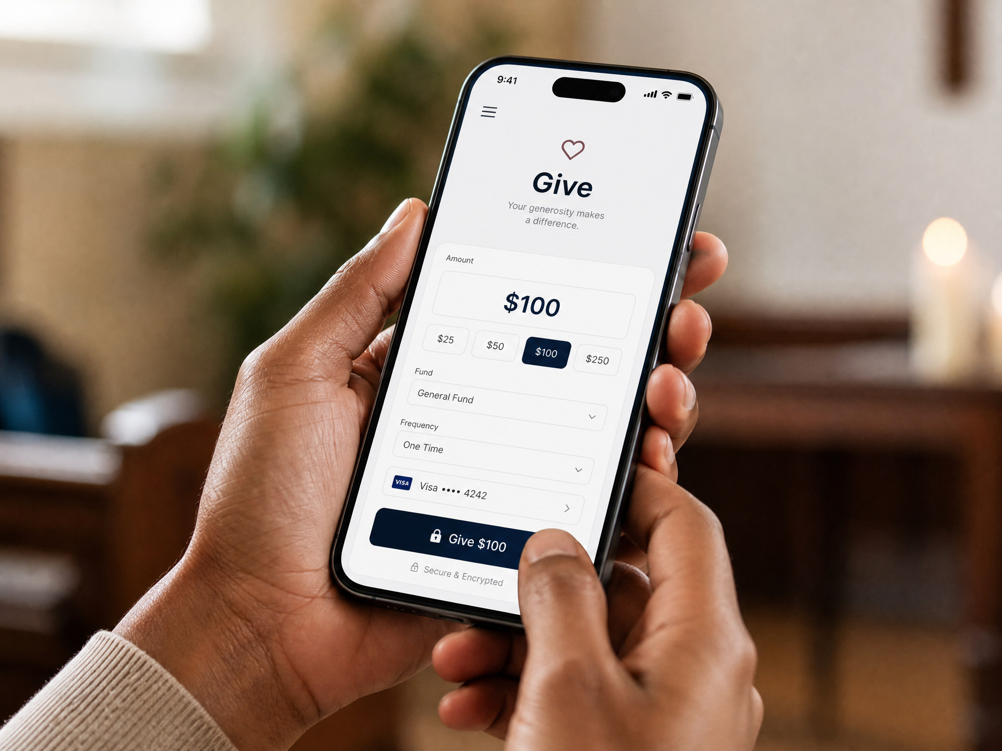 Person making a donation on their phone